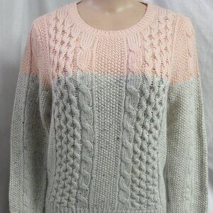 BANANA REPUBLIC PEACH & GRAY CABLE KNIT CHUNKY CASUAL SWEATER SIZE: LP NWT